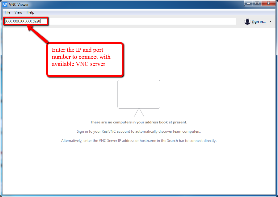 Look at address of vnc server citrix hosting services