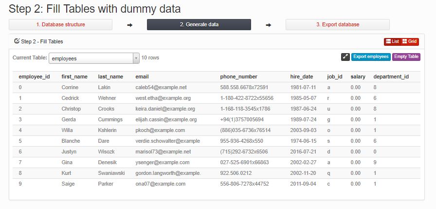 Generate random test data for database using FillDB