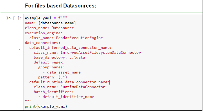 Shows the code snippet of creating a Datasource