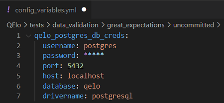 This screenshot shows the postgres database credentials stored in config_variables.yml file