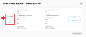 Overview page in Pactflow displaying the contract verification result