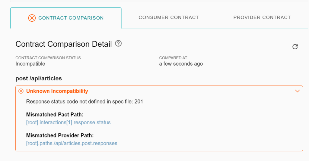 Contact comparision result for response status mismatch