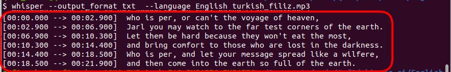 Turkish accent output logs