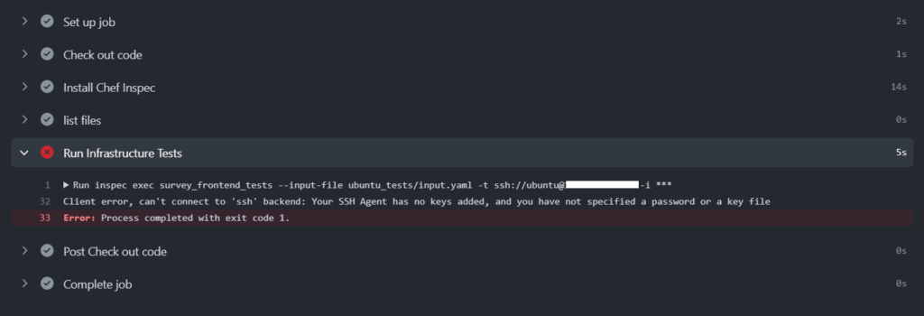 SSH error in Chef InSpec when running on Github Workflow