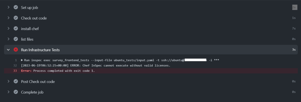 License error in Chef InSpec when running on Github Workflow