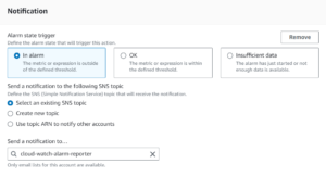 Notification settings in CloudWatch alarm