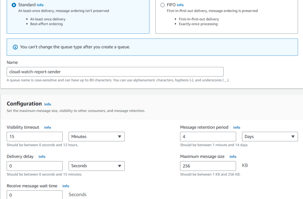 Configuration settings of AWS SQS