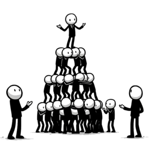 Man standing on a pyramid of people