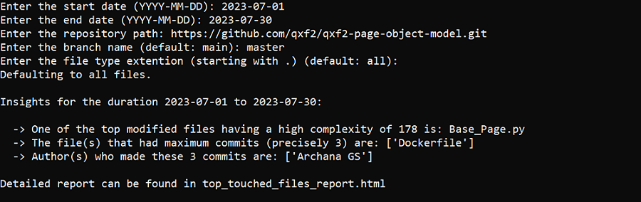 This image shows insights from git logs analysis for the top touched files