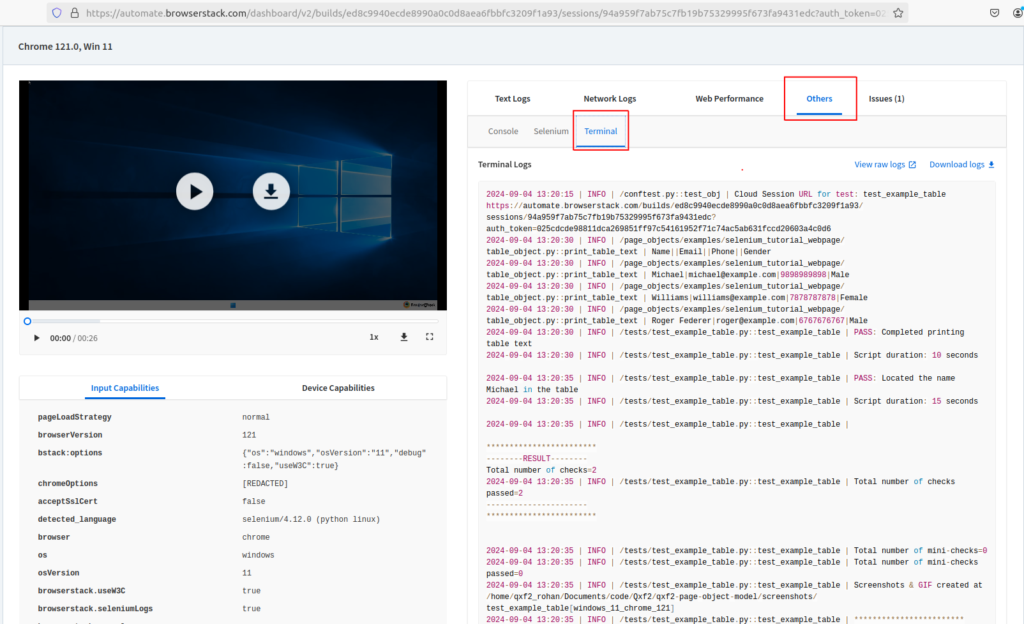 BrowserStack Terminal Logs