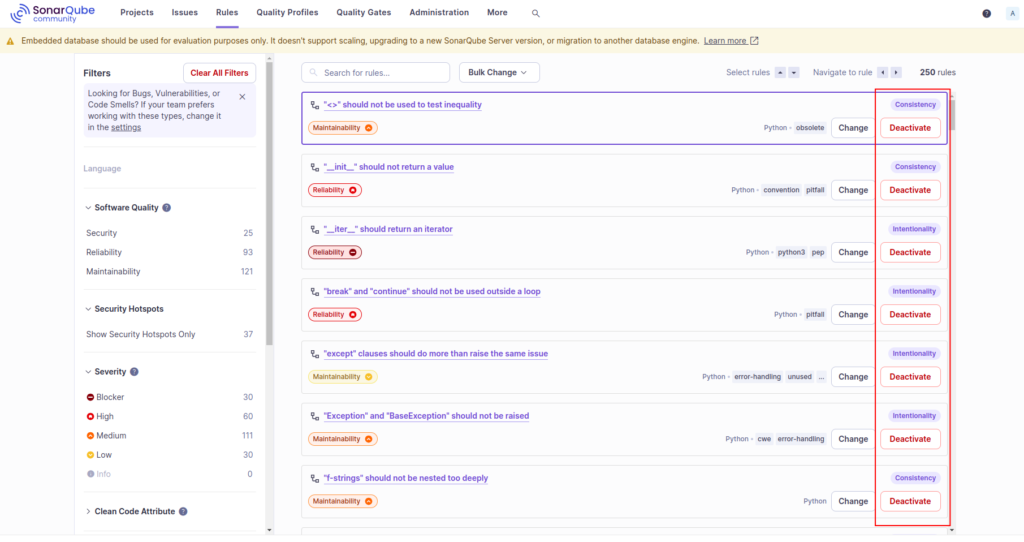 Enable/Disable SonarQube Rules